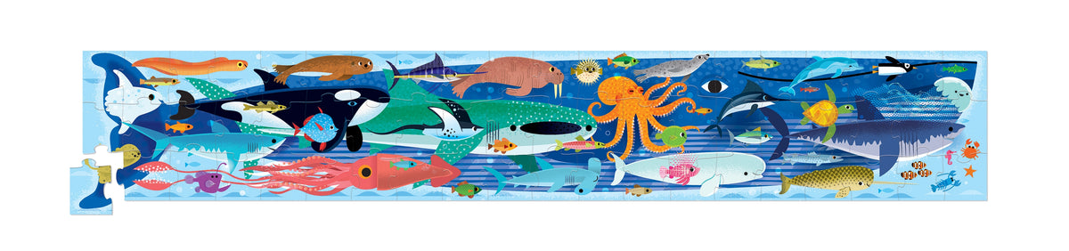 60pc Ocean Super Duper Long Puzzle featuring colorful ocean animals and sea life