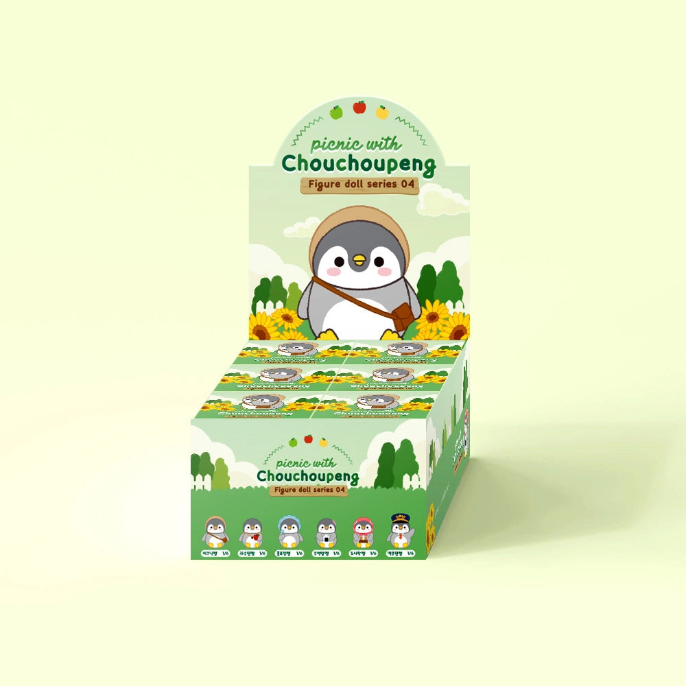 Shushupeng Go On A Picnic Blind Box display box with adorable penguin figures and picnic artwork
