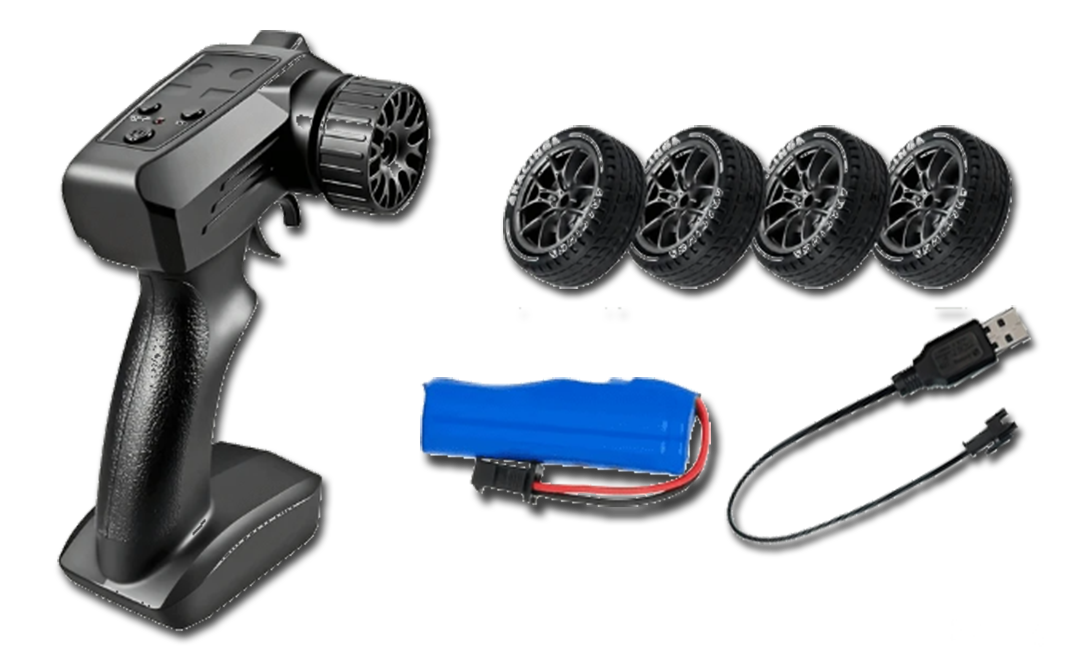 Ultimate Drift RC Car remote control set with four wheels battery pack and charging cable
