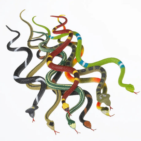 Snake product featuring assorted wriggly, slithery snakes in various colors and patterns, each sold separately.