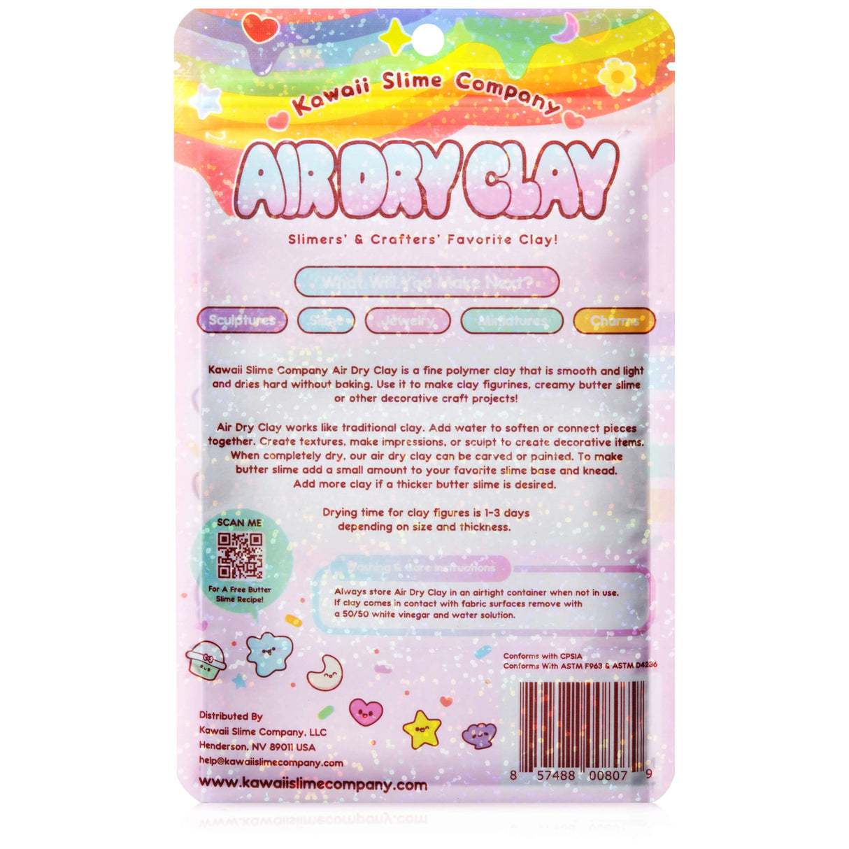Air Dry Clay packaging from Kawaii Slime Company showing product details for crafting and slime projects.