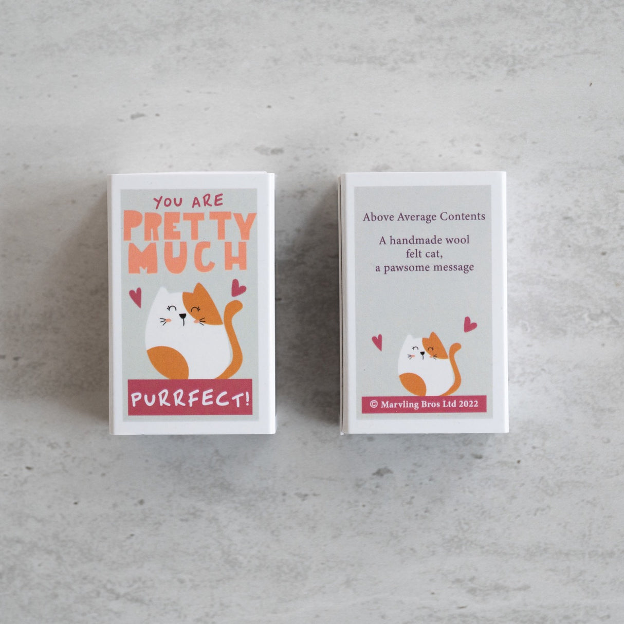 You're Purrfect Felt Cat Matchbox showing cute cat design and message on handmade wool felt cat gift box.