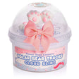 Polar Bear Tracks Cloud Slime with fluffy white texture, pink paw prints, and decorative pink bow on clear container.