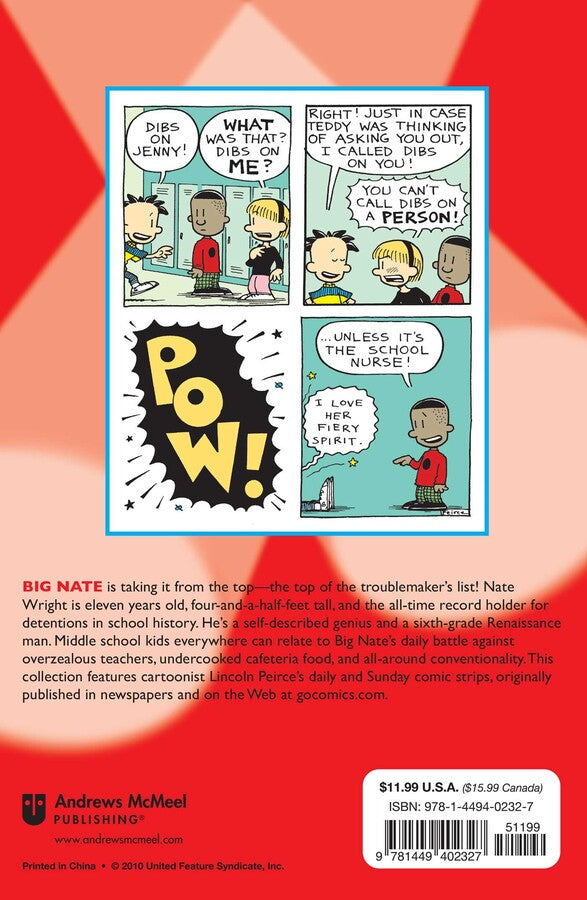 Big Nate #1: From the Top book back cover showing comic panels with school humor and characters in a colorful design.