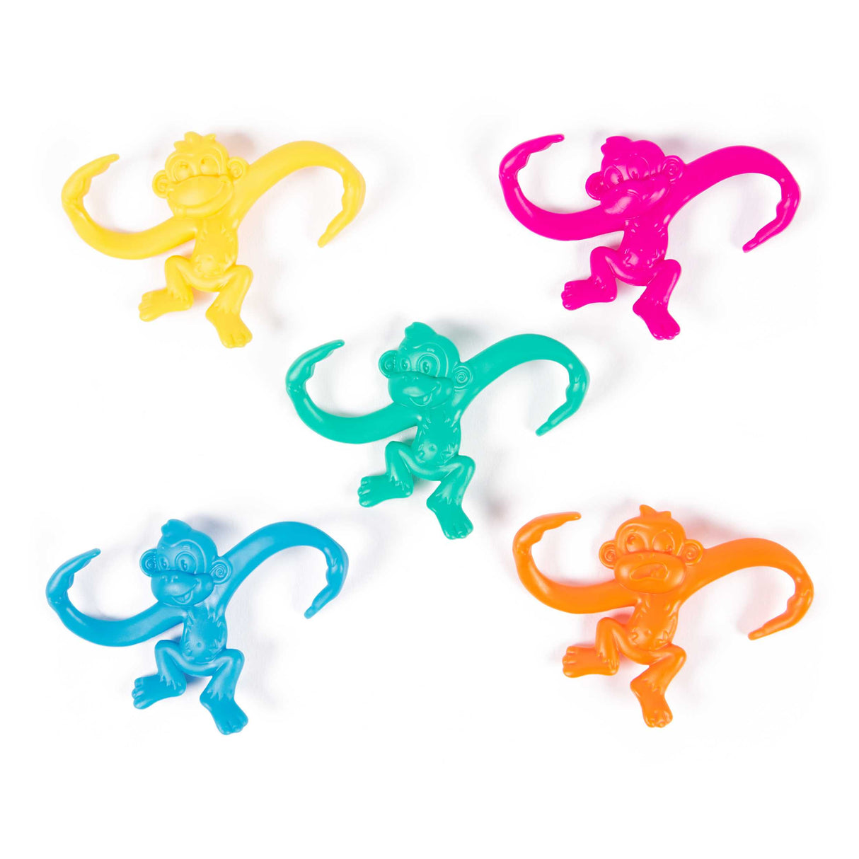 Barrel of Monkeys colorful plastic monkeys in yellow, pink, green, blue, and orange for classic linking game fun.