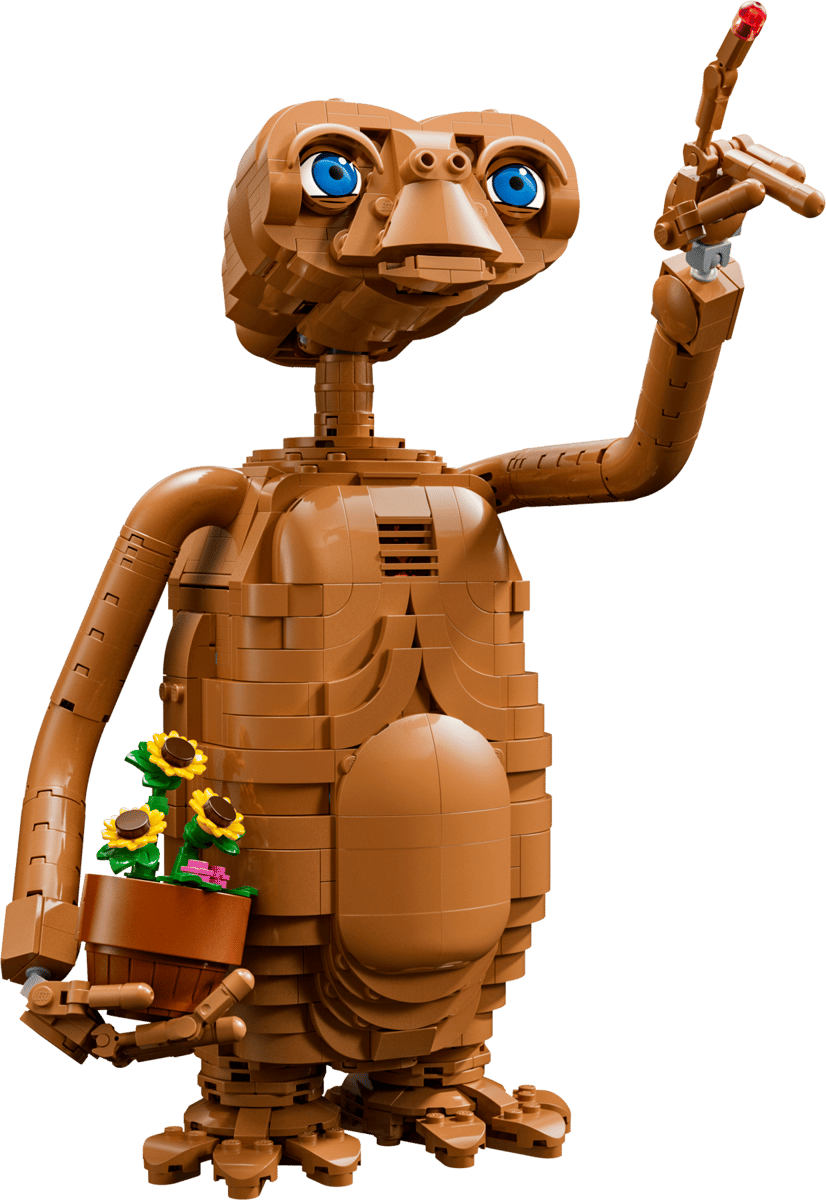 Ideas E.T. the Extra-Terrestrial character holding a flower pot and raising one hand