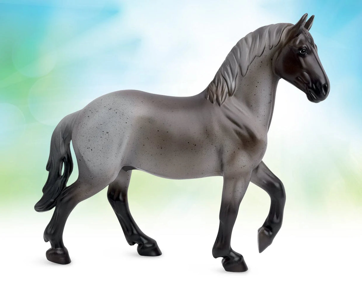 Blue Roan Brabant 1:12 scale model horse with realistic blue roan coat and detailed features for ages 4+.