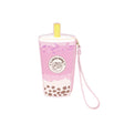 Wristlet | Taro Boba Milk Tea PU leather wristlet shaped like taro milk tea with strap for cards and small essentials.