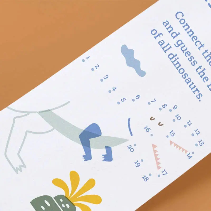 Scrollino Coloring Book & Dot to Dot | Dino featuring dinosaur connect-the-dots activity with natural wood pencil included.