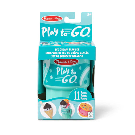 Play to Go Ice Cream Play Set in teal cup packaging with 11 pieces for imaginative ice cream play.
