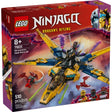 LEGO Ninjago Dragons Rising Ras and Arin’s Super Storm Jet playset with minifigures and detachable drone on colorful background