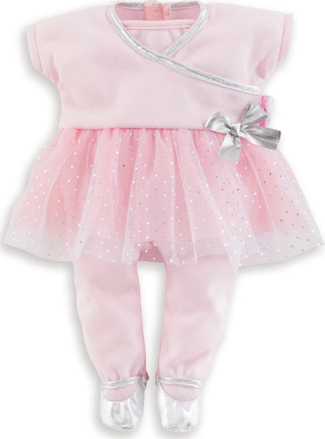 14in Sport Dance Set pink ballet outfit with silver bow and soft tulle skirt for 14-inch dolls.