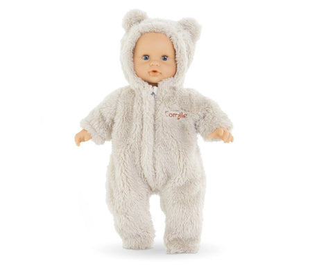 14in Teddy Bear Bunting soft furry outfit for 14" dolls with hood and bear ears, perfect for cozy doll play.