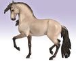 Cossaco Champion Lusitano model horse in buckskin color, posed in an elegant prancing stance.