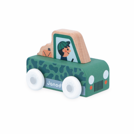 Crossroads White Valley Pickup Truck wooden toy with camo design and forest ranger driver for children 12 months and older