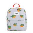 Ethan Backpack | Pufferfish with colorful pufferfish print, front zipper pocket, and orange top handle for kids.