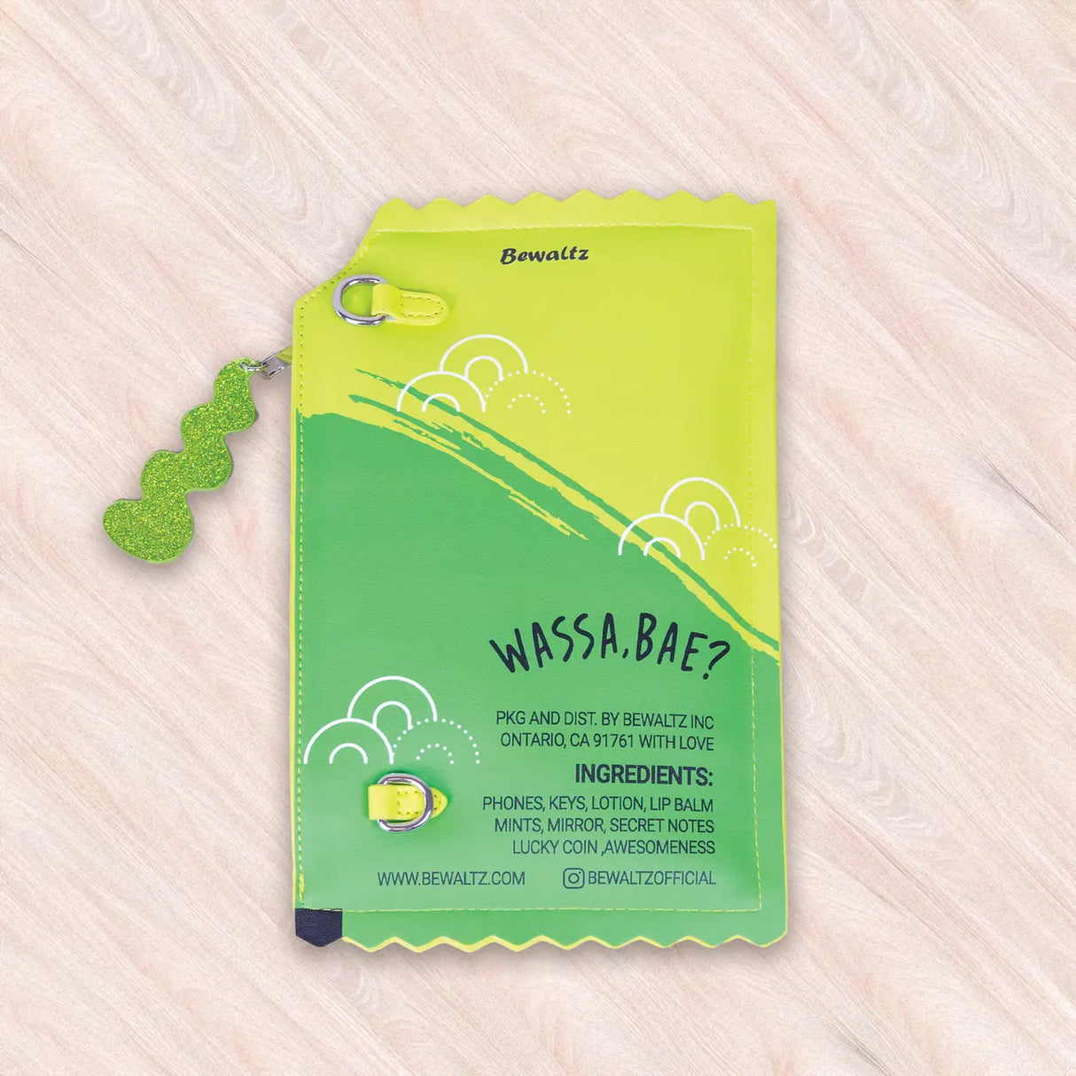 Crossbody Handbag | Wasabi designed like a playful wasabi sauce packet with green and yellow food-inspired detailing.
