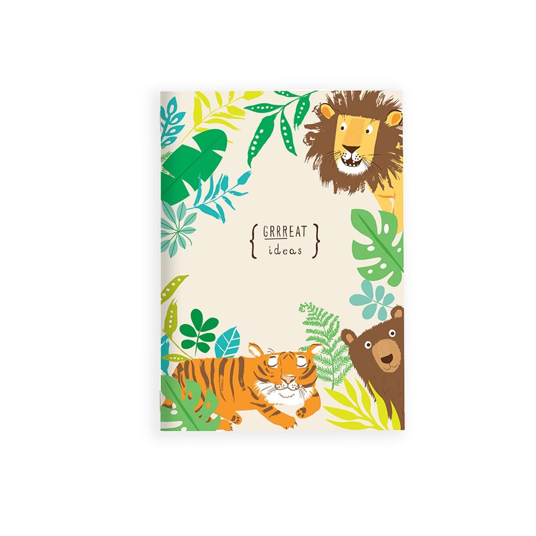 Sketchbook | Grrreat Ideas with playful jungle animals and leafy design, perfect for sketching or jotting notes.