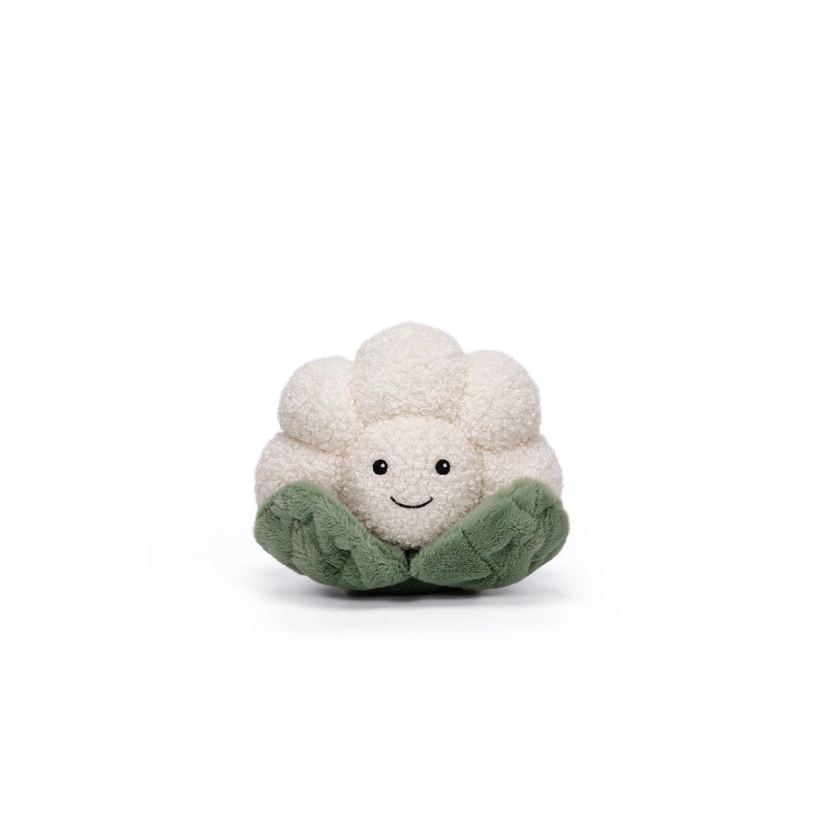 McHugs Weighted Chuffed Cauliflower plush toy with a smiling face and green leaves