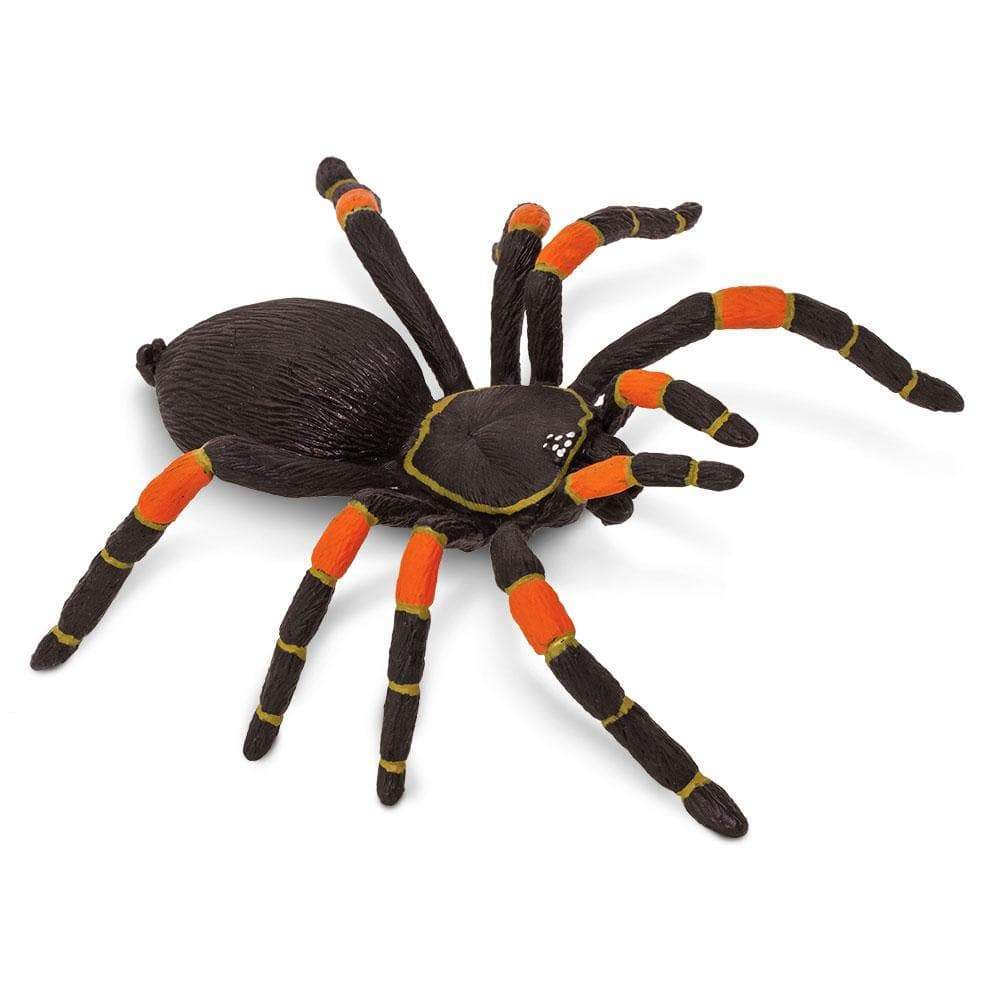 Orange-Kneed Tarantula plush toy with black body and bright orange leg joints, lifelike 6-inch model perfect for arachnid lovers.