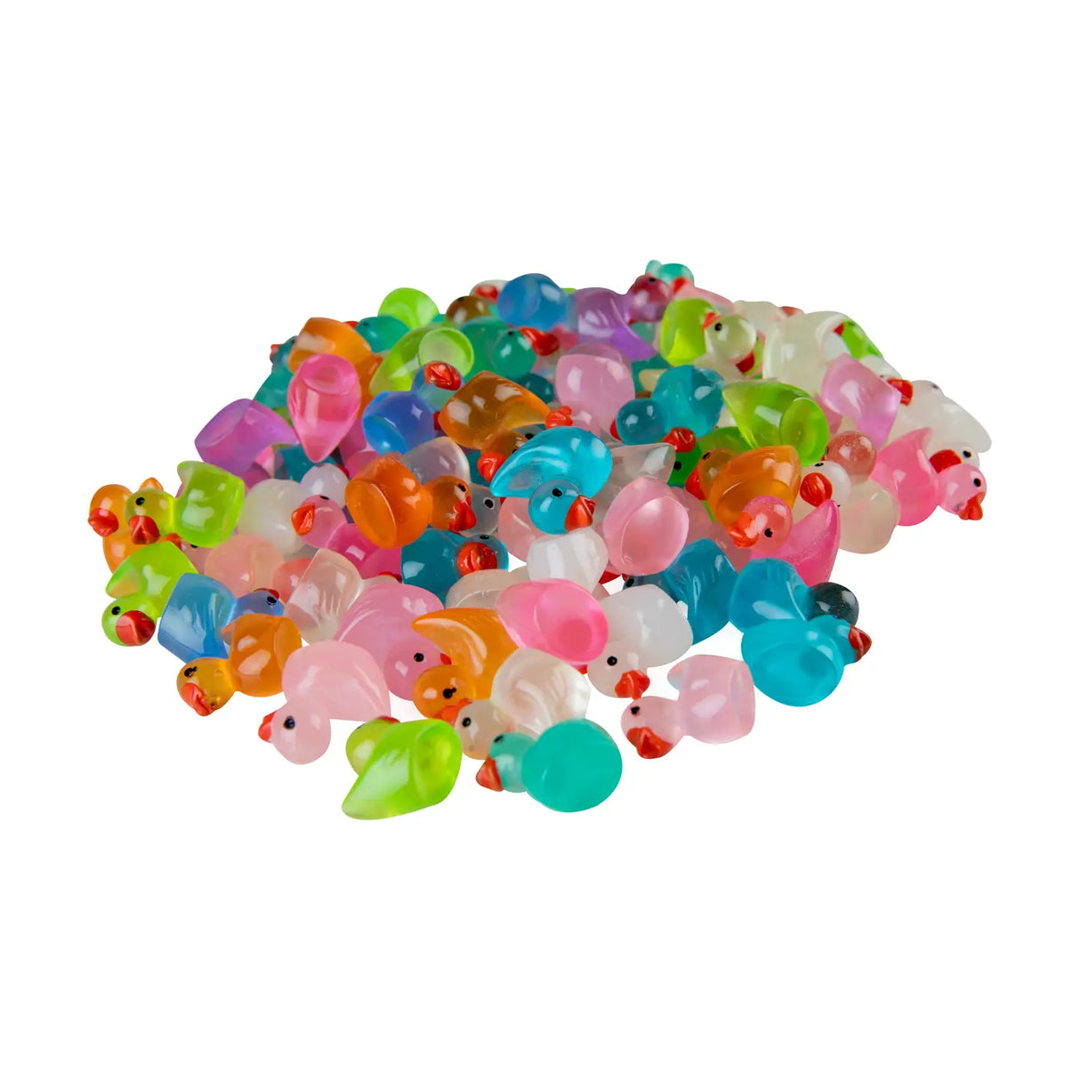 Teeny Tiny Ducks colorful translucent resin mini ducks in various bright colors, perfect for collection and play.