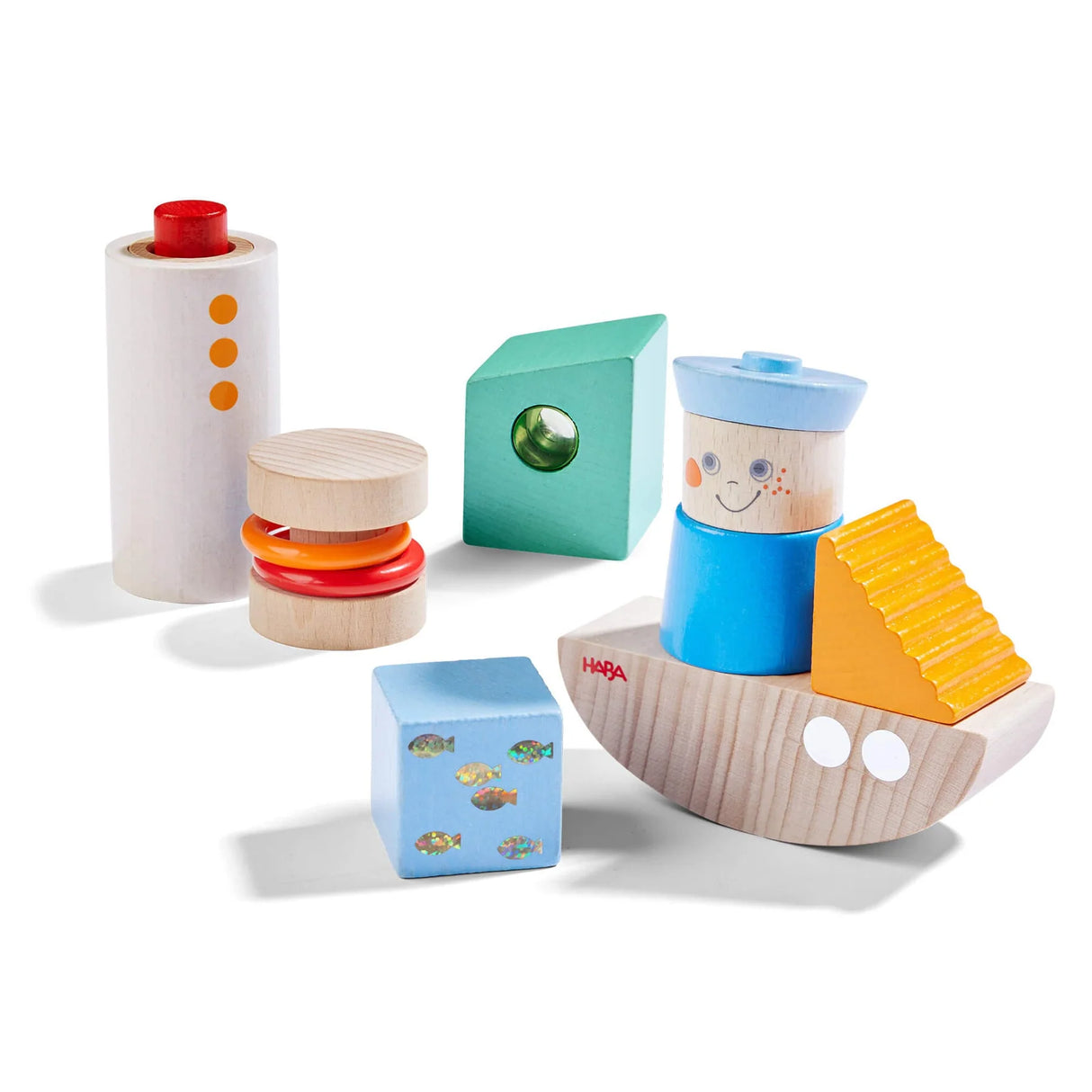 Discovery Building Blocks Boat Set with colorful wooden pieces for imaginative nautical play and sensory development.