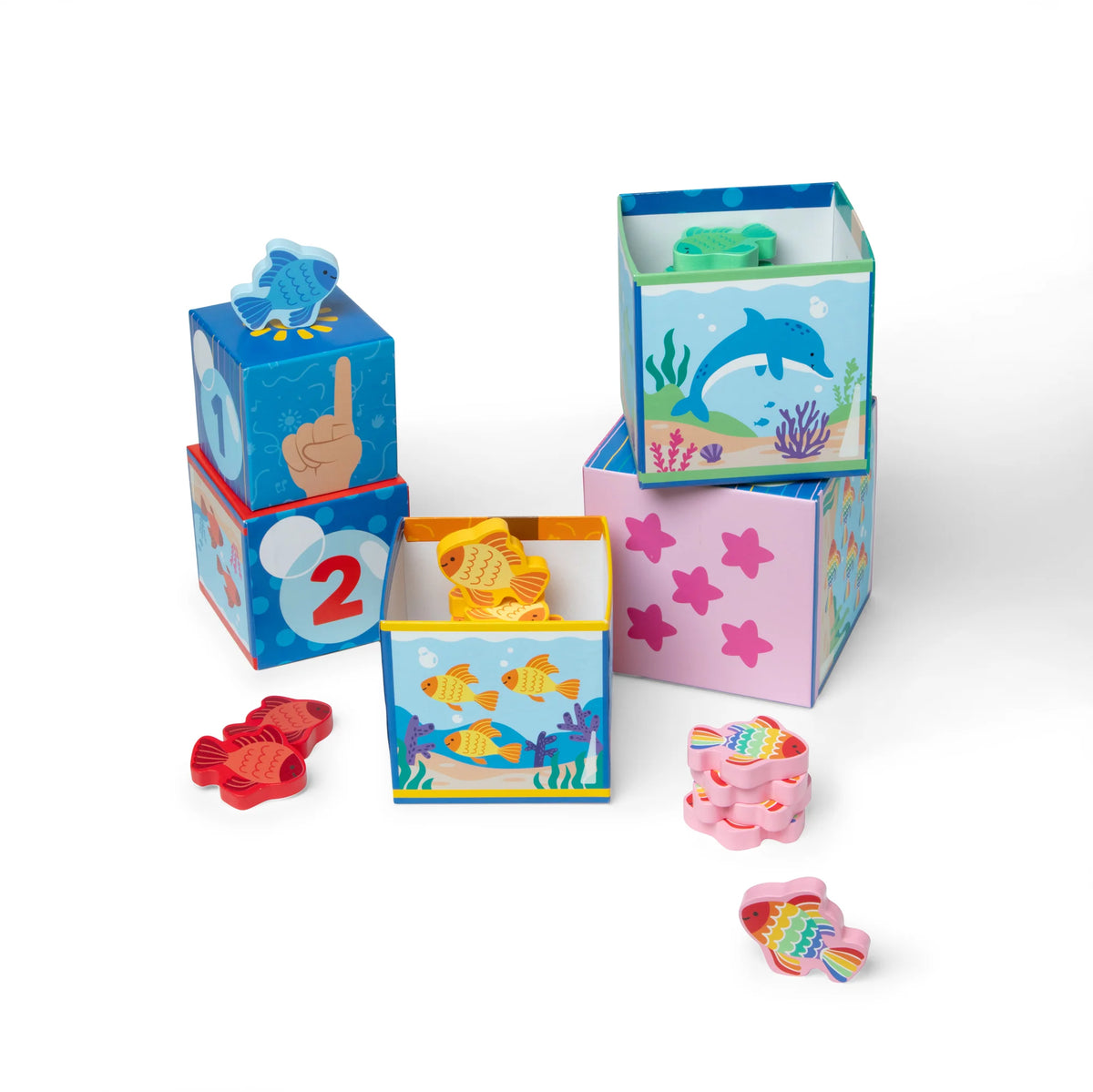 Ms Rachel Sort & Count Nesting Blocks with colorful ocean themed blocks and shape pieces