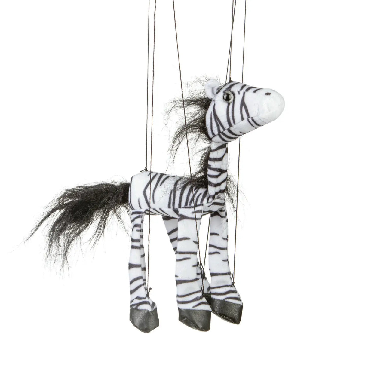 Marionette Small | Zebra string puppet with control bar, 8" tall, designed to hop, skip, and dance easily.