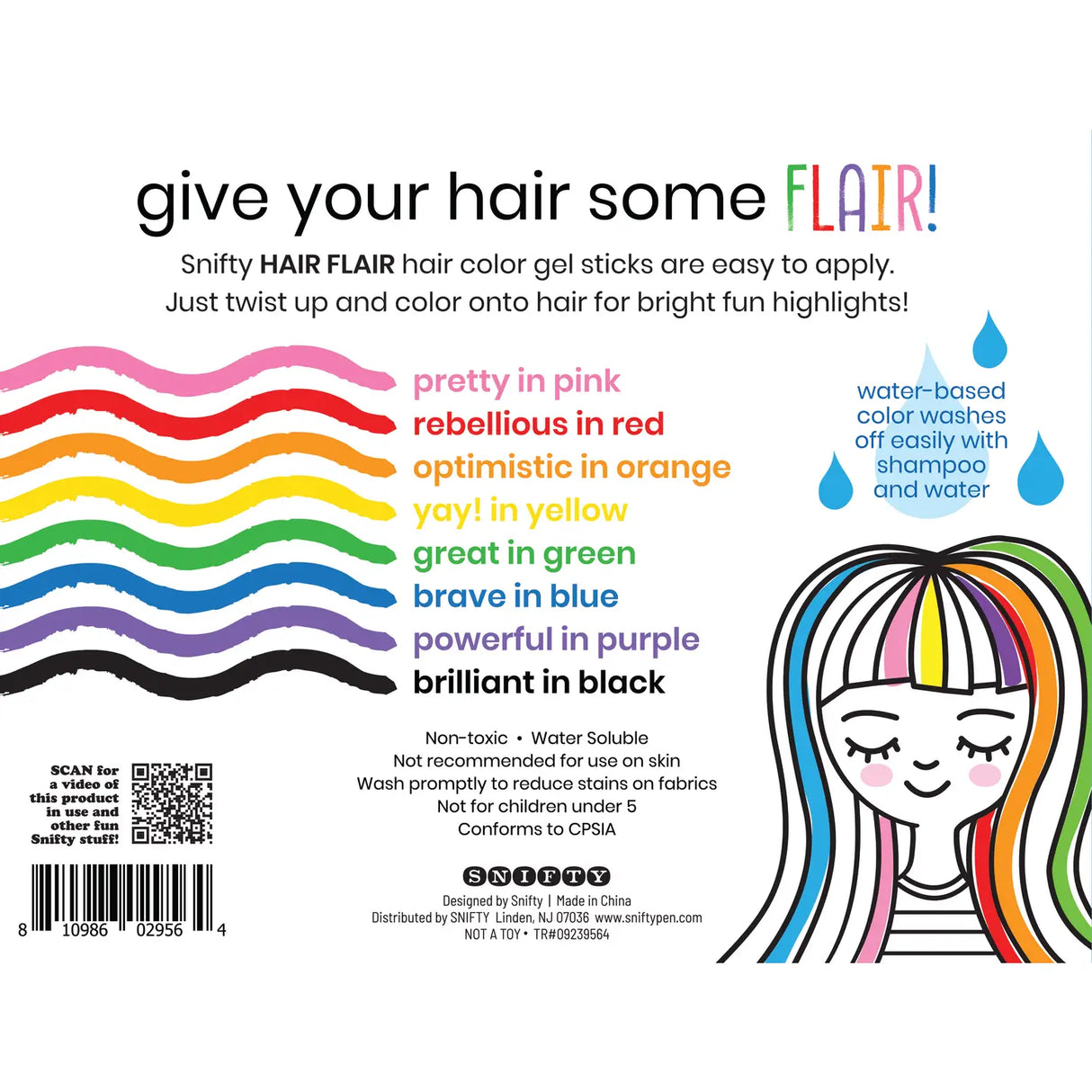 Hair Flair Color Gel Sticks temporary hair crayons in 8 bright colors, easy to apply and wash out with shampoo.