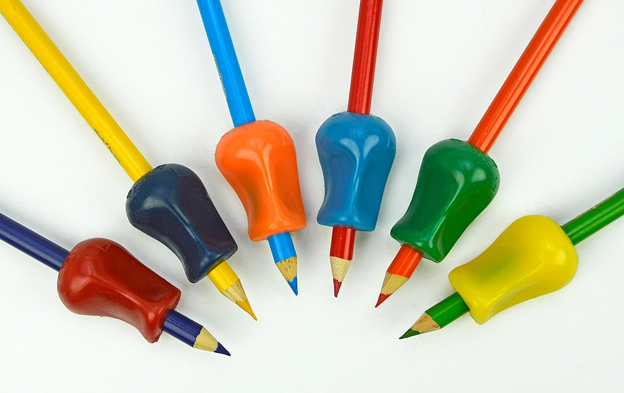 Original Pencil Grip on assorted colored pencils designed to improve handwriting and comfort for all ages.