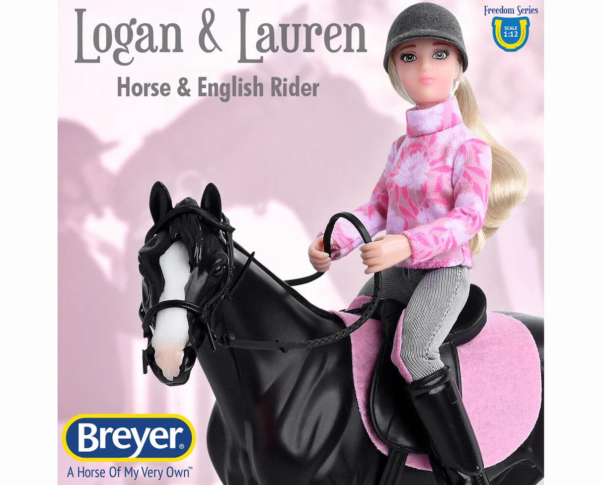 English Horse & Rider featuring Lauren in pink gear on dark seal bay horse Logan with English saddle and bridle.