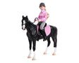English Horse & Rider posable figure with dark horse, pink saddle pad, and rider in pink riding gear.