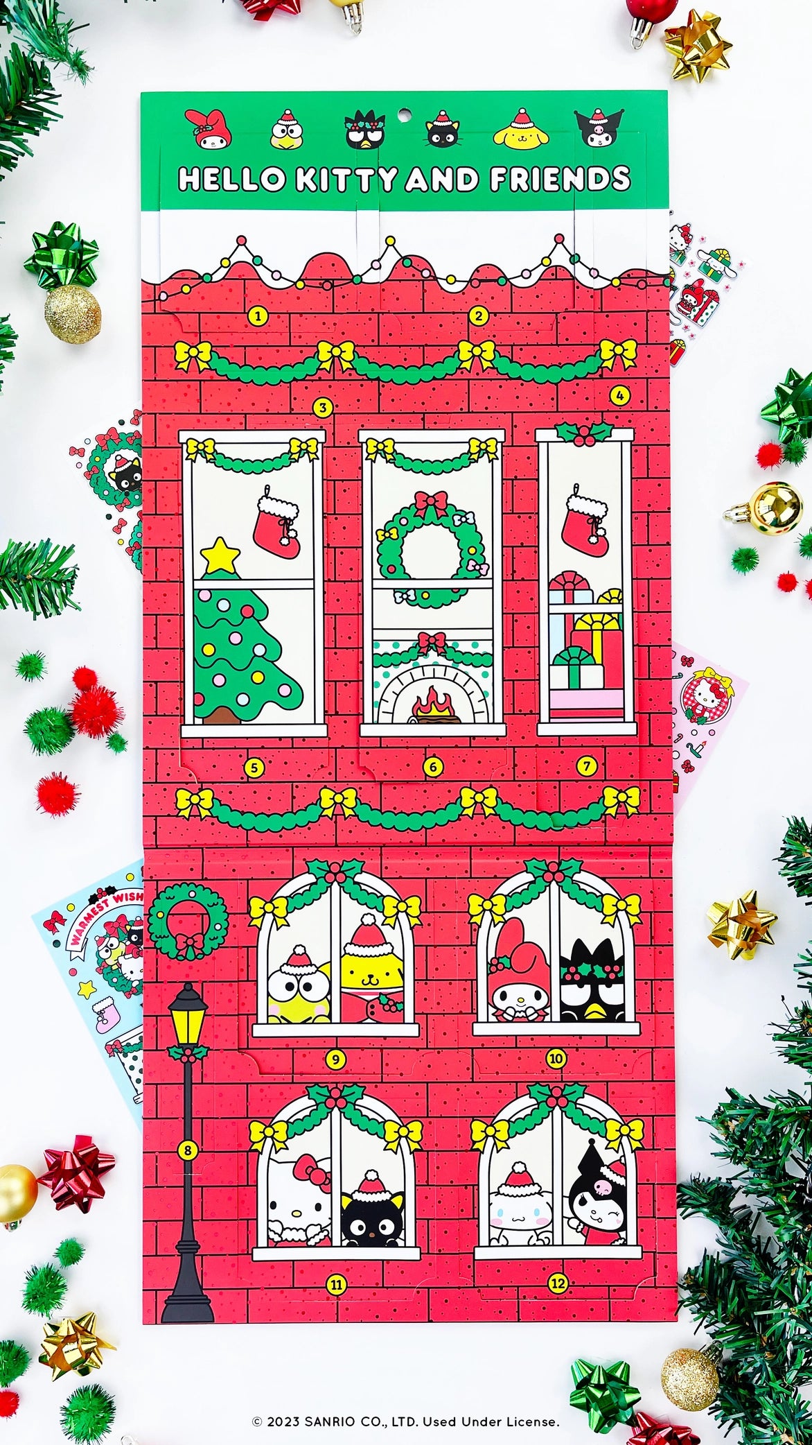Hello Kitty And Friends Christmas Sticker Advent Calendar with festive windows and holiday decorations for countdown fun