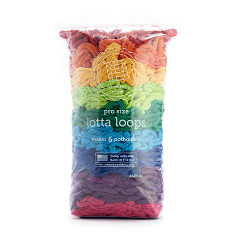 Potholder Loops: Pro Size Rainbow bag filled with colorful loops for making 6 potholders on metal Pro Loom