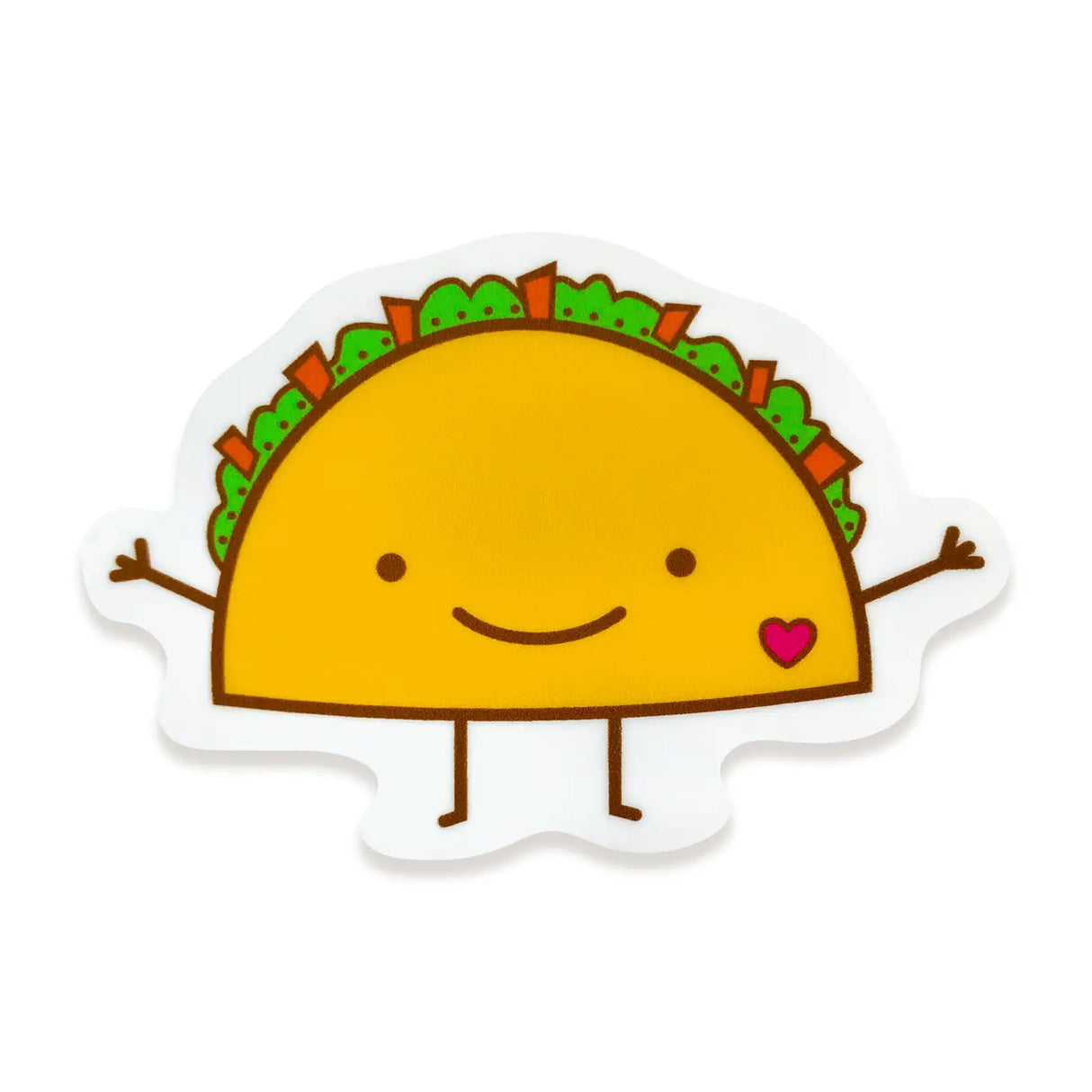 Taco Break Sticker Birthday Card featuring a smiling taco with arms, legs, and a small heart detail.