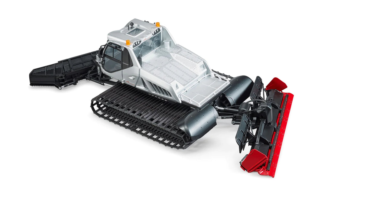 Prinoth Snow Groomer toy model in silver with red adjustable blade and detailed tracked wheels, scale 1:16 for ages 4 and up.
