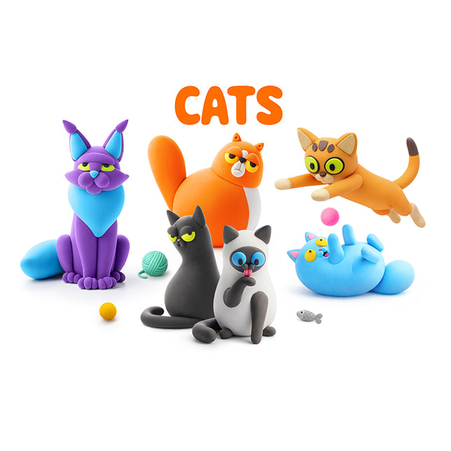Hey Clay Cats colorful modeling clay cat figures with playful expressions and accessories