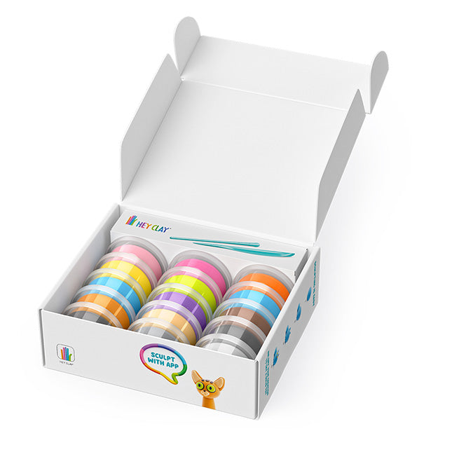 Hey Clay Cats colorful modeling clay set in an open display box