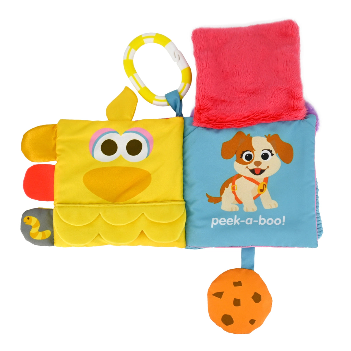 Sesame Street | Soft Book featuring colorful sensory pages with Big Bird and peek-a-boo puppy for toddlers.
