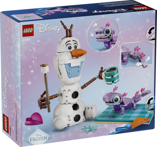 LEGO Disney Frozen Olaf and Bruni set featuring a smiling snowman and playful salamander with picnic accessories
