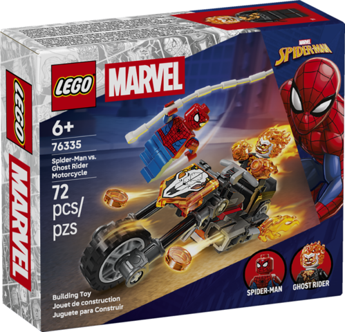 LEGO Marvel set featuring Spider-Man and Ghost Rider with a detailed motorcycle and accessories for imaginative play