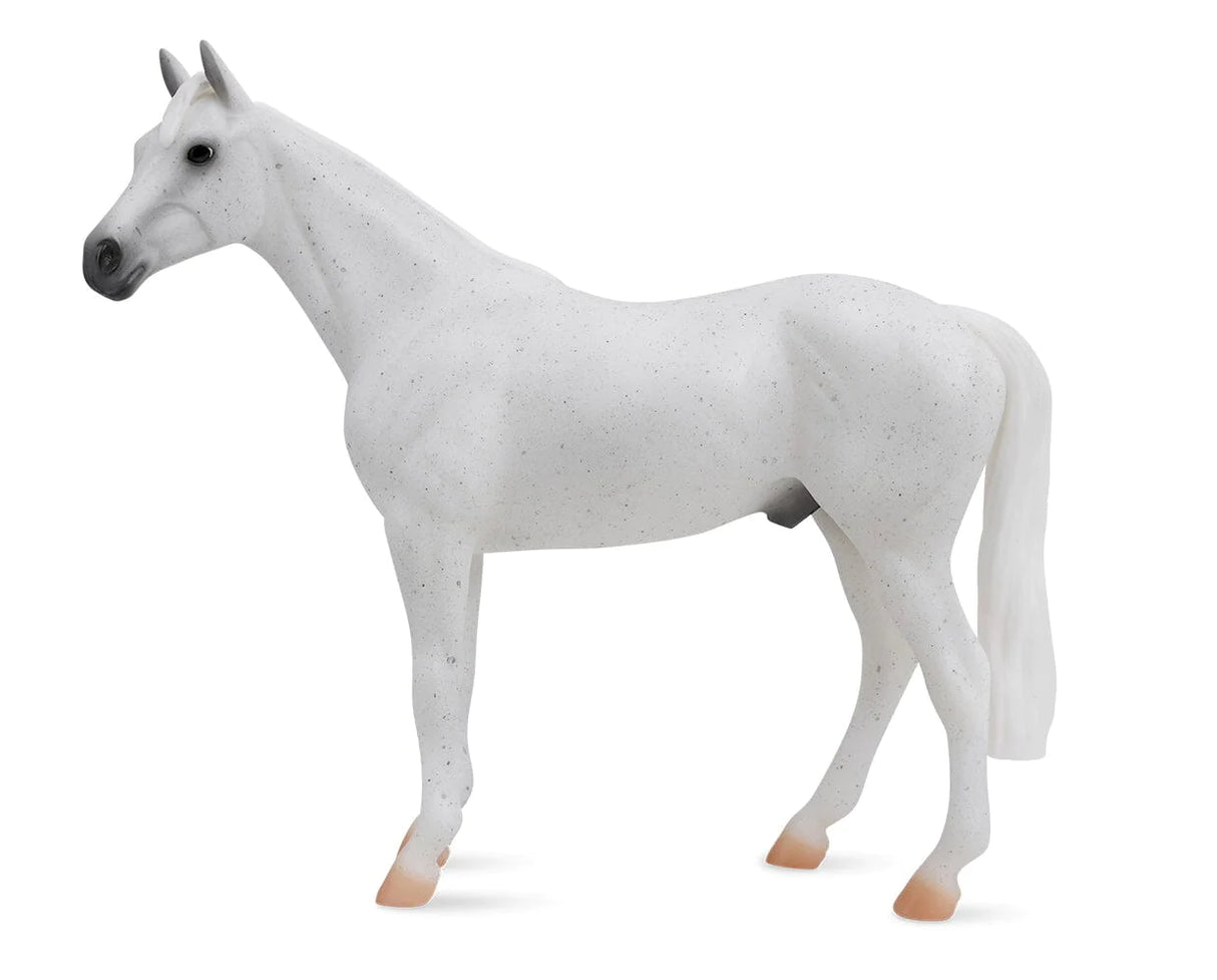 Fleabitten Grey Thoroughbred model horse with white coat and subtle gray speckles in 1:12 scale for ages 4+ years.