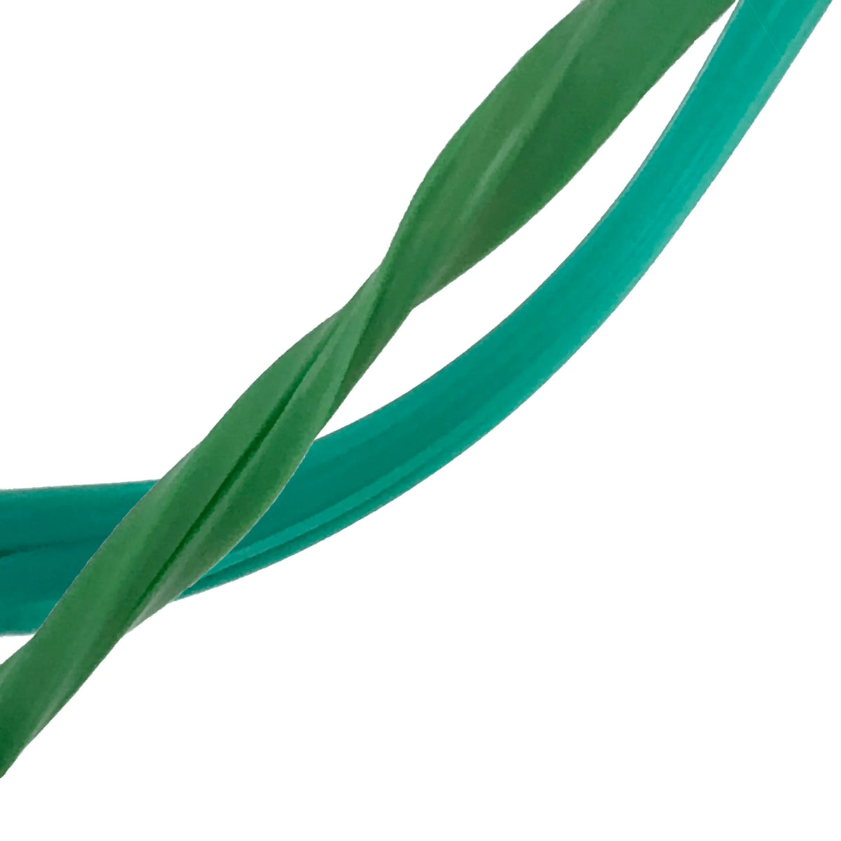 Green and teal curved strands crossing on a white background