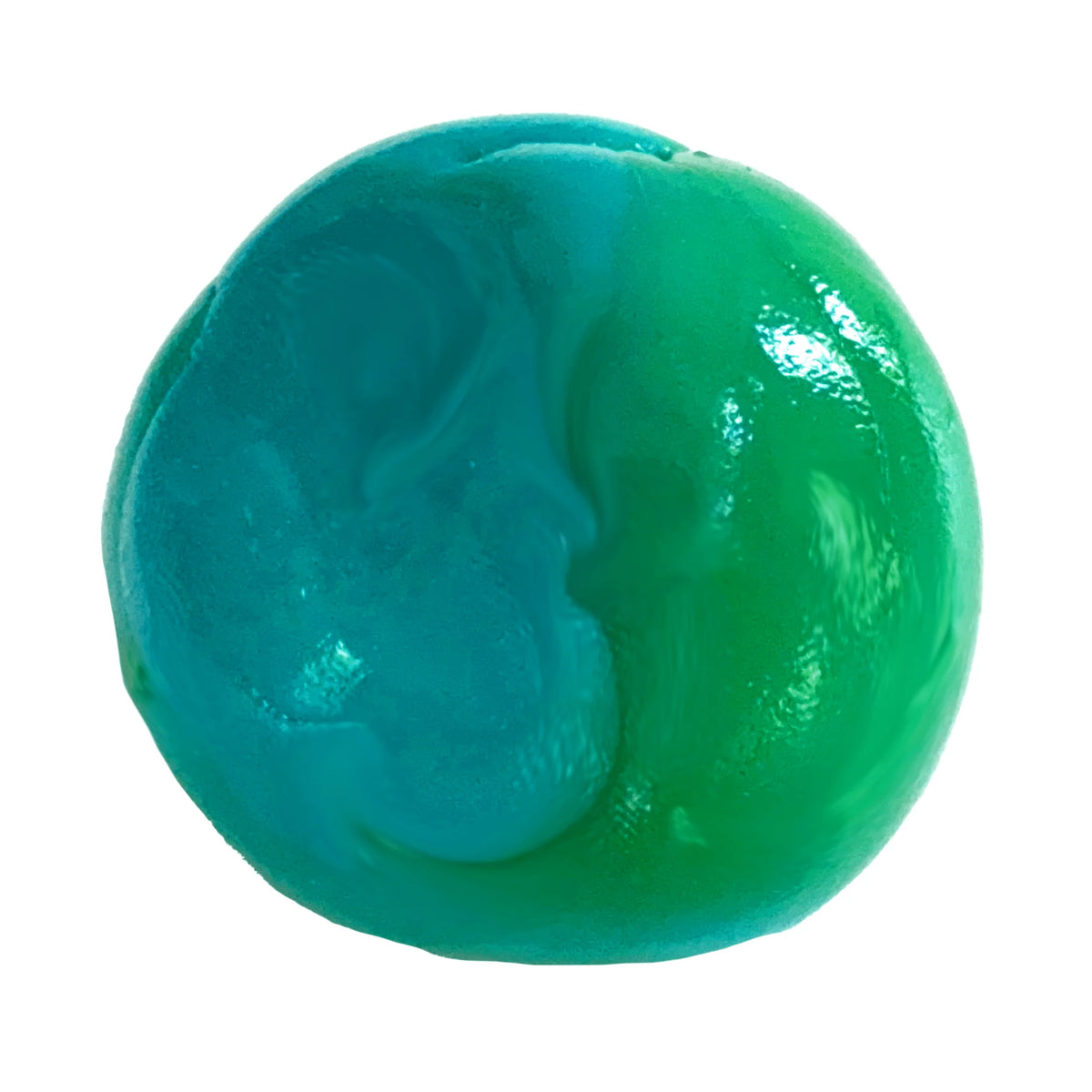 Blue and green glossy slime ball on a white background