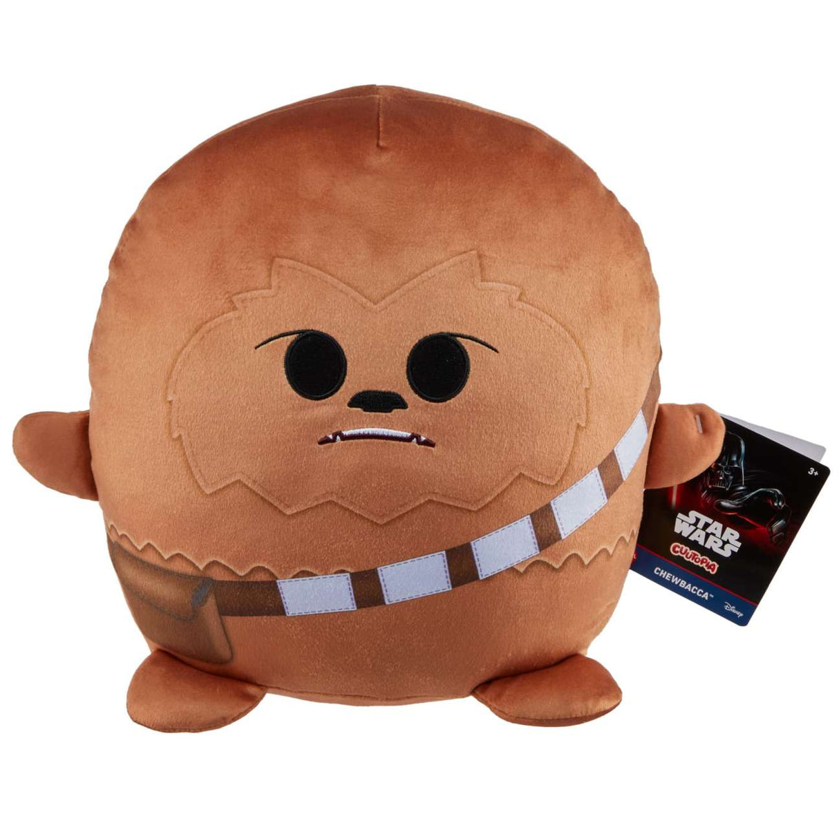 Star Wars Cuutopia 10-inch plush featuring a rounded, soft, and squishy Chewbacca character with signature bandolier detail.