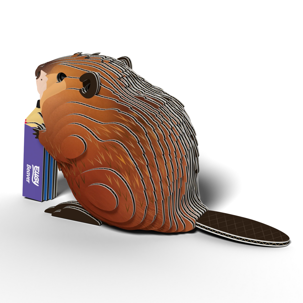 EUGY | Beaver 3D puzzle made of eco-friendly cardboard, featuring detailed beaver with buck teeth and flat tail.
