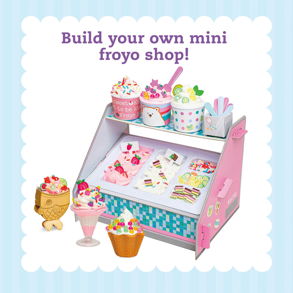 Whipped Clay Froyo Shop miniature play set with colorful frozen yogurt cups toppings and display counter