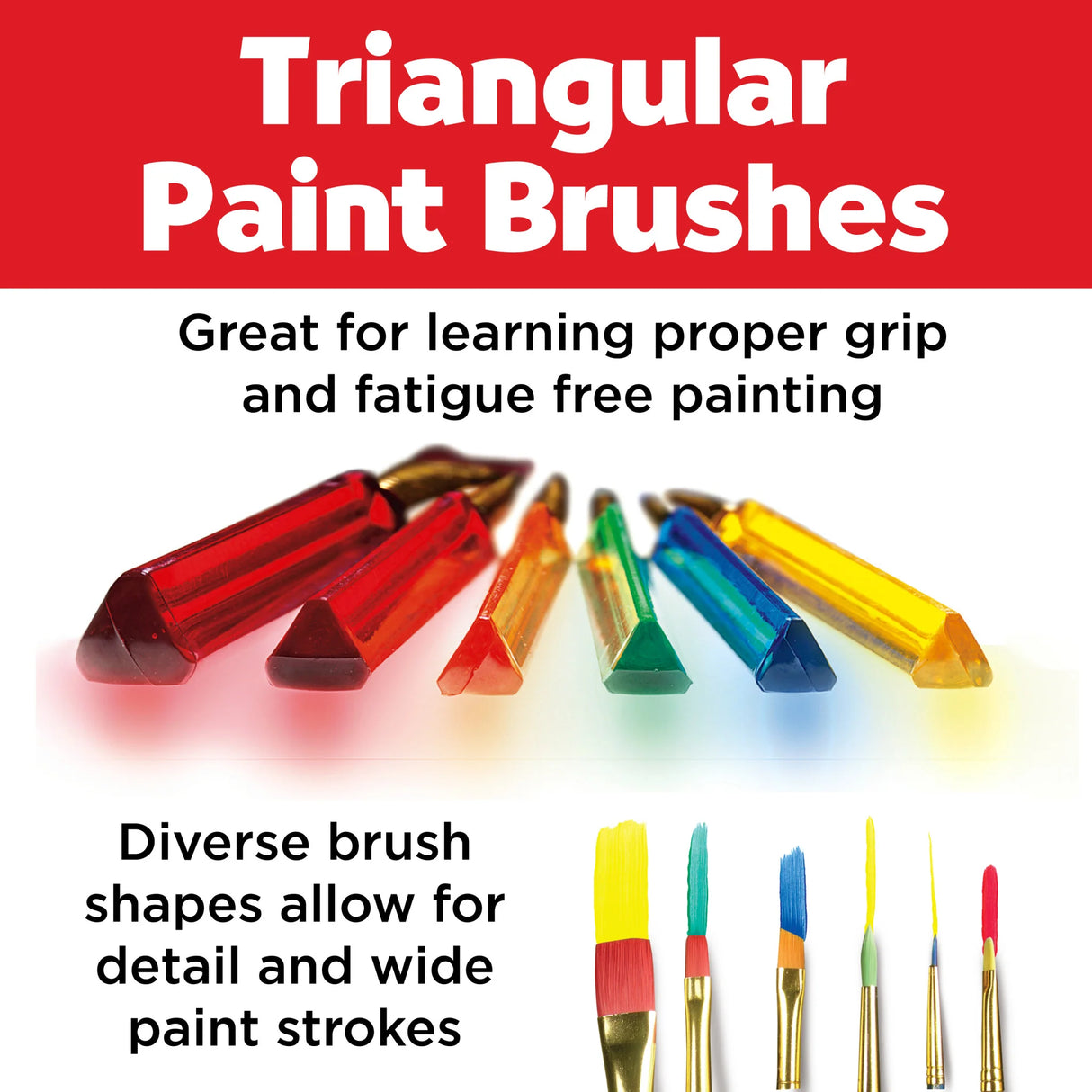Learn to Paint Set with colorful triangular paint brushes designed for easy grip and detailed painting strokes.
