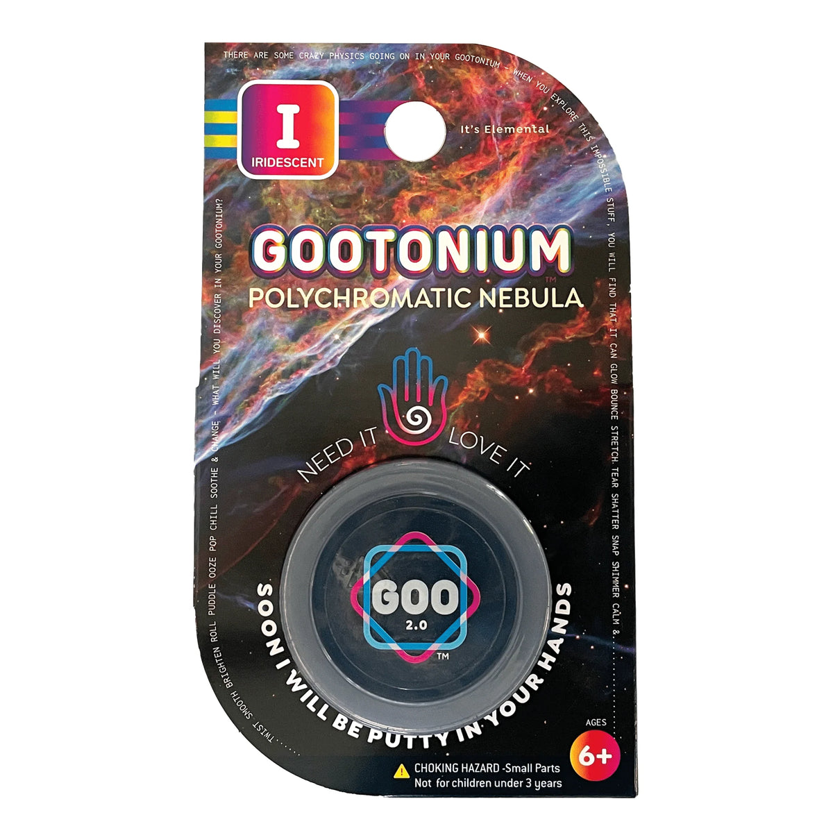 Gootonium: Dark Blue Prismatic Nebula Putty in colorful retail packaging