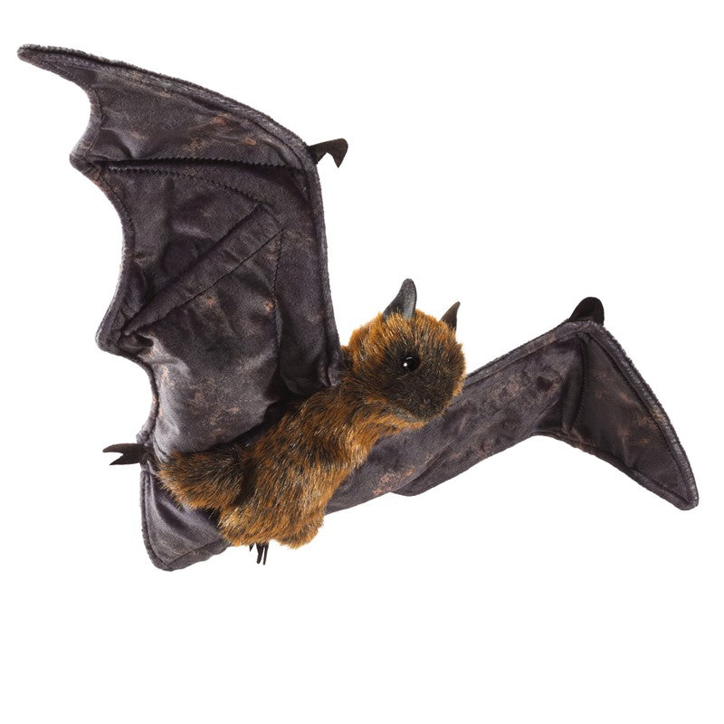 Fruit Bat puppet with movable wings and soft fur, designed for friendly fun and imaginative play.